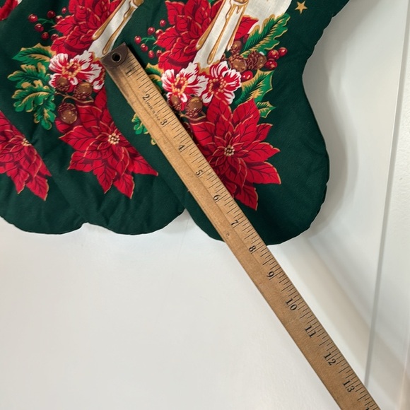 Christmas candle stick Poinsettia Stocking with bell on top of white 6 total - Picture 4 of 5